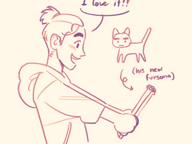 Fanart of Korn from Bad Buddy saying 'I love it!!' after receiving art of his new fursona